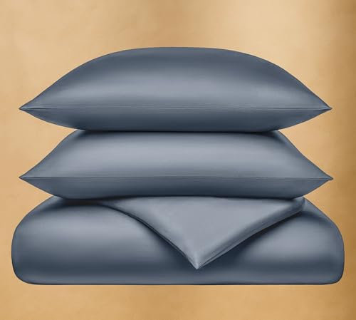 Seralino Bio Baumwoll Bettwäsche 155x200 Blau inkl. Kissenbezug 80x80 Baumwolle Dunkelblau| Reißverschluss | weiche Bettwäsche blau 155 x 220 cm | 100% Baumwolle (Bio) |Luxusbettwäsche