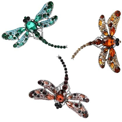 Syrvnto Libellen Broschen Set Damen 3 Stück Vintage Strass Anstecker für Kleidung, Schals, Kristall Insekten Pin Brosche Corsage mit Glitzernden Kristallsteinen Elegantes Geschenk für Frauen Mädchen
