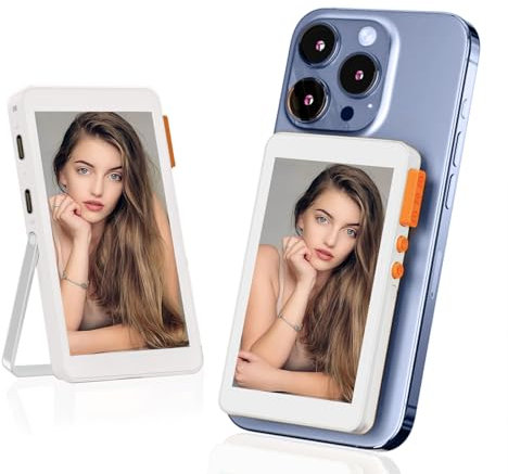 Selfie Monitor, für iPhone Android 4 Zoll WiFi Kameramonitor mit 2300mAh Powerbank Kabellos Kabelgebunden Spiegelung Bluetooth Fernauslöser verstellbarer Ständer für Vlog TikTok Live snap screen