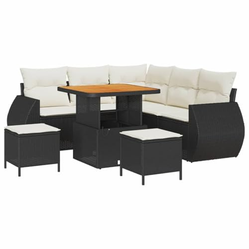 vidaXL Gartensofa-Set 8 STK. 7-Sitzanzahl Schwarz und Creme