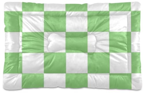 EtherSpher Matelas lavable à carreaux américains vert et blanc pour animaux de compagnie, tapis doux antidérapant pour chiens de taille moyenne/grande 91,4 x 61 cm