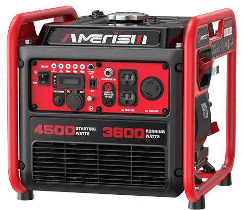 AMERISUN Generatore Inverter da 4500 W, motore a gas portatile, 223 cc, motore a 4 tempi, silenzioso, modalità Eco, sensore CO, funzionamento parallelo, uscita RV 120 V, 30 A, casa e casa