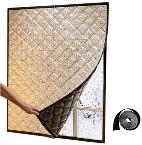Fenster Wärmeschutz-Set | Isolierfolie + Thermovorhang | Hitzeschutz & Kältedämmung | Einfache Montage Ohne Bohren | Maßanfertigung Möglich(W 90 X H 120cm)