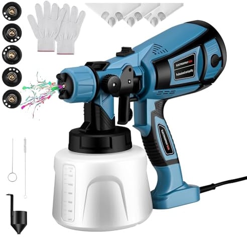 Jradse Pistolet a Peinture, Pistolet Électrique 800W, 4 Buses en Cuivre d'une Capacité de 1400ML Pulvérisateurs de Peinture, Adapté aux Murs, Clôtures, Bois et Plafonds