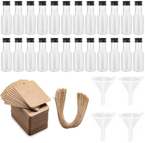 VIVIIHOO 24 Piezas Botellas pequeñas de 50 ml para Rellenar, Mini Botellas de plástico con Tapa y Embudo, Botellas Reutilizables para Bodas y Fiestas