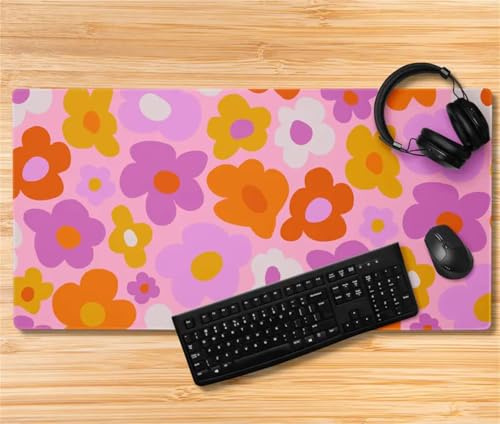 Lituor Tapis de Souris de Jeu 600x300x3mm,sous Main Bureau avec Base en Caoutchouc Antidérapant,Grand Tapis de Souris XXL pour PC et Ordinateur Portable,Rose Orange Jaune