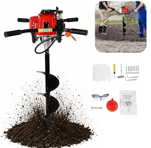 HUOMMGS Trivella per Terreno 63CC 3CV Trivella A Scoppio con 200mm Punta Motore A 2 Tempi Professionale Mototrivella A Scoppio con Occhiali Protettivi Aggiornamento Trivellas A Mano per Prato