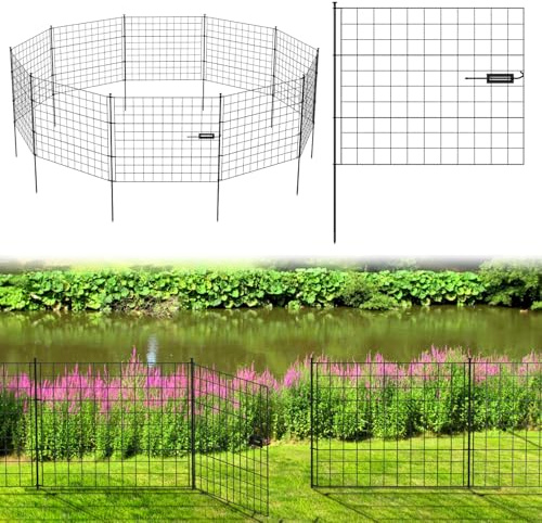 Eikuavons Dekorative Gartenzaun, Teichzaun Set 1 Tor+4 Teichzaun Steckzaun Metall mit Zaunelemente und Freigehege Gartenzaun Tiergehege, mit Schloss, Haustier Zaun (Gerade, Grün)
