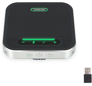 TONGVEO Bluetooth Conference Speaker with Microphone, AI Noise Cancelling USB/Wireless Speakerphone for PC, 4 Mics 360° Voice Pickup, 24H for Zoom, Teams, Home Office Meeting Room