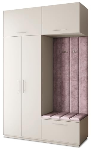 Masseno Flugarderoben Set Rema, Kleiderschrank-Set mit Sitzbank, Garderobenschrank Flur mit 5 Regalböden, Kaschmir