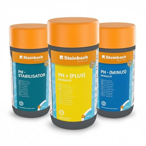 Steinbach Poolpflege Set 3-teilig | pH-Plus 1kg + pH-Minus 1,5kg + pH-Stabilisator 1kg | Regulierung & Stabilisierung des Poolwassers | für klare Wasserwerte & optimale Desinfektion