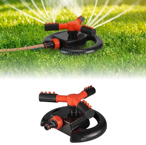 GARDENIX 3-Arm Adjustable Rotating Lawn Sprinkler, Black/Orange, Click-Lock Quick Connection, Up to 85 m² Coverage