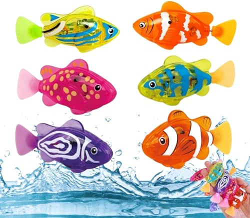 RUTYAUB Robo Fish 6 Stück Roboter Fisch Set, Schwimmende Fische mit LED Licht, Elektrische Fische Spielzeug für Badewanne Aquarium Pool, Robofisch für Wasser, Interaktives Katzenspielzeug