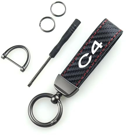 Porte-clés pour Citroën C4, Clé de Voiture Cuir Microfibre Anti-Perte Cadeau Pratique Key Voiture,Red