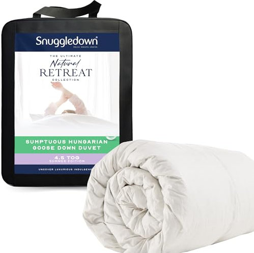 Snuggledown Hungarian Goose Down Double Duvet - 4.5 Tog UK-Made Luxury Double Quilt, Ethically Sourced 80% Down, 300tc Jacquard Cotton Cover - Soft, Breathable & Lightweight for Summers (200 x 200cm)