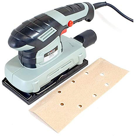 KOMBO - Levigatrice Orbitale 135W – 11.000 Giri/min, Piastra 90x187 mm, Oscillazione 2 mm, Flusso Continuo – Inclusi Foglio Abrasivo e Adattatore per Aspirapolvere