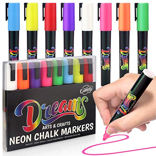 The Glowhouse Premium-Kreidemarker, Neon, Flüssigkreidestifte, 6 mm, waschbar, Fenstermarker, Set mit 8 Stiften, wendbare Spitzen