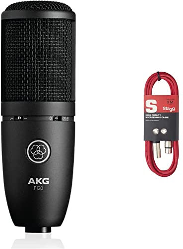 AKG P120 Studio Condenser Recording Microphone & Stagg SMC3 CRD 3 m XLR to XLR Microphone Cable - Red