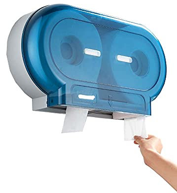Jumbo Double Toilet Roll Holder with Lock Key,Wall Mounted Large Roll Toilet Paper Towel Dispenser,Clear Bathroom Twin Roll Restroom Tissue Dispenser