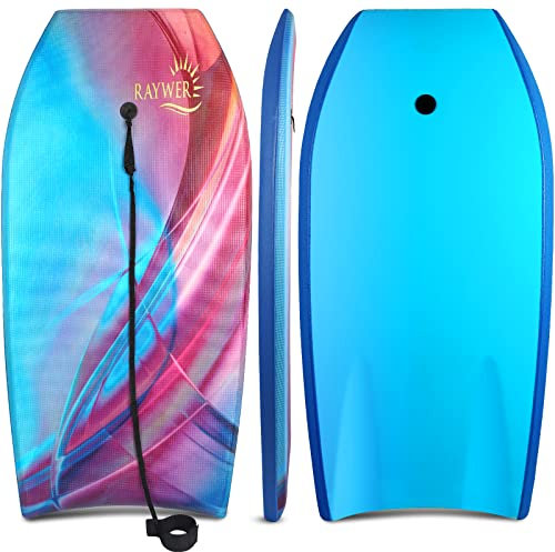 RAYWER Bodyboard, leicht, mit EPS-Kern, glatte Unterseite aus HDPE, Leine und verstellbarem Handgelenkseil, tolles Surfen für Kinder und Erwachsene (blau, 104 cm)
