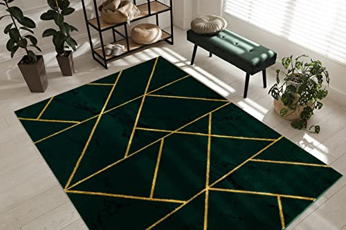 rugsx Exklusiv Emerald Teppich Glamour – Stilvoll, Geometrisch, Marmor Flaschengrün/Gold 200x290 cm Modern Teppich für Wohnzimmer