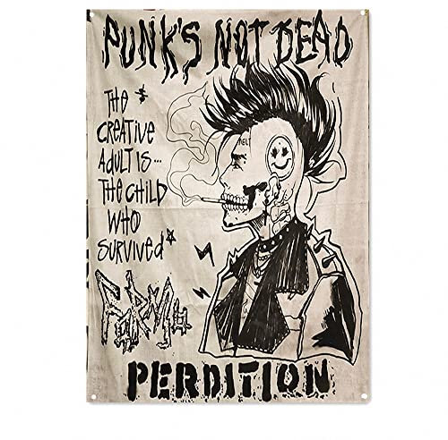 Punk 's Not Dead! Rock and Roll Vintage Banner Wandbehang Flagge Schwermetall Musikposter Wandkunst Wandkunst Wandteppich Leinwand Gemälde Schlafzimmer Schlafsaal Wanddekoration 96 x 144 cm