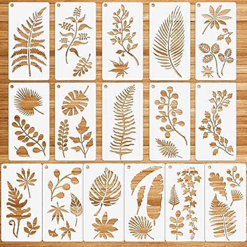 MWOOT 16 Stück Tropisches Blatt Schablonen Zeichnen Set, Gemischt Zeichenschablonen Vorlagen für Fußböden, Fenster, Möbel, Holz, Wanddeko,Handwerk DIY(15x30CM)