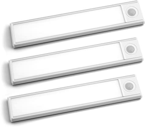PRECORN 3er Set I 20 cm Sensor Licht silber mit 34 LED´s Schrankbeleuchtung Lichtleiste USB-C wiederaufladbar Schranklicht mit Bewegungsmelder LED Küchenleuchte Kleiderschrank Nachtlicht Treppe