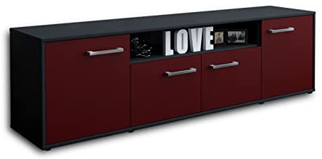 Lqliving TV-Board Lowboard Arianna, Korpus in anthrazit matt, Front im trendigem Rot, Bordeaux (180x49x35cm), mit Metall Griffen, Made in Germany