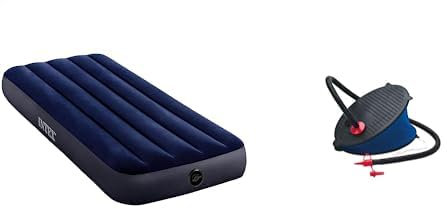 Intex - 64756 - Matelas Gonflable Classic Downy - 1 Pers & - 69611 - Gonfleur À Pied 0.8 Litre