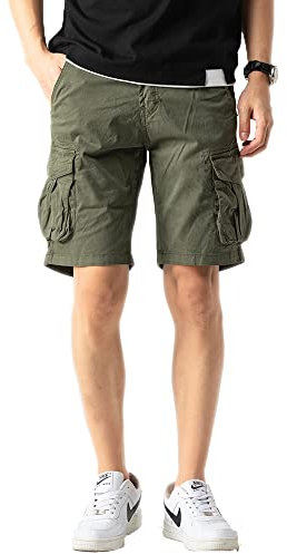 TONY BACKER Pantaloncini Cargo Uomo Shorts Vintage Cotone Multi-Tasca Estate Pantaloni Corti Cargo F7215 (IT, Misura del girovita, 44, Regular, Regular, Verde)