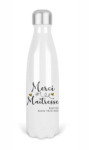 Bouteille isotherme personnalisable merci | Gourde isotherme | Cadeau Maîtresse, maître, atsem, nounou | Cadeau fin d'année