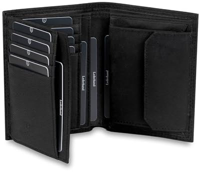 iClassy Hochformat - Echtleder Geldbörse handgemacht und doppelt genäht Portemonnaie mit Münzfach und Platz für 13 Karten + 1 Sichtfach - Geschenk | (Schwarz Nappa)