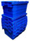 Solent Plastics 5 x 60 Litre Heavy Duty Blue Rectangular Plastic Box with Ribbed Surface and Snap-on Lid - Stackable, Lockable, Water Resistant - Large Storage Box