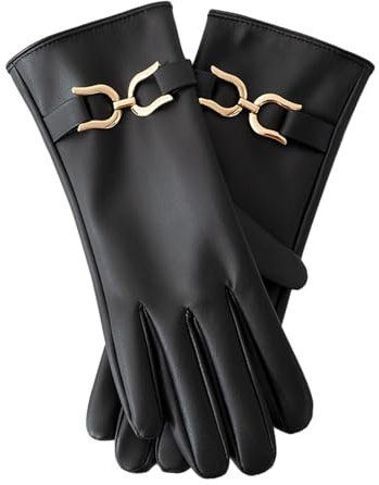 Gants d'hiver en Cuir métallisé for Femmes, épais, Coupe-Vent, for Cyclisme en Plein air, Sports, Doigts fendus (Couleur : Black, Taille : One Size)