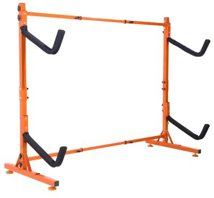 VEVOR Freestanding Kayak Storage Rack, Kayak Stand for 2 Kayak Canoe Paddleboard, Heavy-duty Steel Kayak Hanger Holder with Padded Arms and Adjustable Width, 175LBS Max Load, for Indoor Outdoor Garage