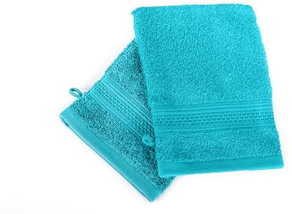 Komfortec 2er Waschlappen Set, 2X Waschhandschuhe, 100% Weiche Baumwolle, Frottee, Schnelltrocknend, 16x21 cm, Türkis