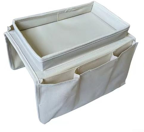 Sileduove Organizer antiscivolo per telecomandi TV, bracciolo per divano, porta riviste, tessuto Oxford, color cammello (bianco riso)