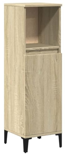 vidaXL Badschrank, Badezimmerschrank mit Stauraum Metallfüße, Hochschrank für Badezimmer, Badmöbel Schrank, Sonoma-Eiche Holzwerkstoff