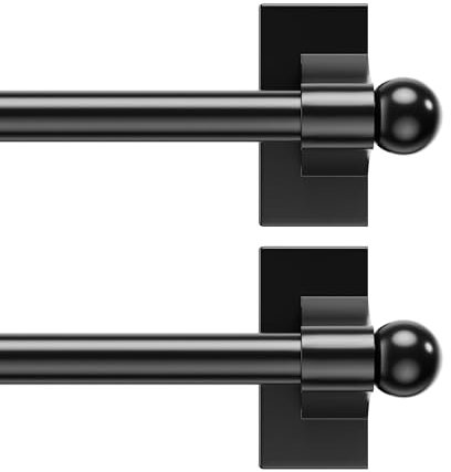 Lot de 2 tringles à rideaux extensibles, longueur réglable de 23 à 41 cm avec embouts autocollants double face, installation facile sans perçage pour la maison, les fenêtres, la cuisine - Noir