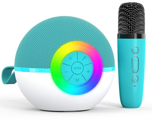Micro Karaoke Enfant avec Microphone, Jouet pour Filles et garçons de 3 à 12 Ans 5 Effets sonores Magiques et lumières LED, dée Cadeau d'anniversaire ou de Noël pour Enfants (Green-1 Mic)
