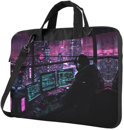 Hacker Era Laptoptasche, stilvolle Laptoptasche, Kuriertasche für Damen und Herren, Schulter-Laptop-Tasche, Schwarz, 14 inch