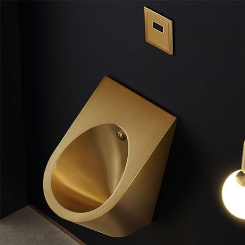ZHIXUMM Wand-Urinal 304 Edelstahl Urinal, Herren Urinalrinnen Mit Sensor SpüLventil, Erwachsenen Urinal Mit Sensor, Spritzurinal FüR Bars, Hotels,Gold