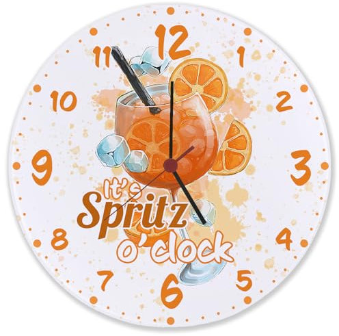 Cocktail Wanduhr aus Glas mit Spruch It's Spritz o'clock Cocktailuhr Hausbar Deko Aperol Liebhaber Geschenk Alkohol Genuss zu jeder Zeit