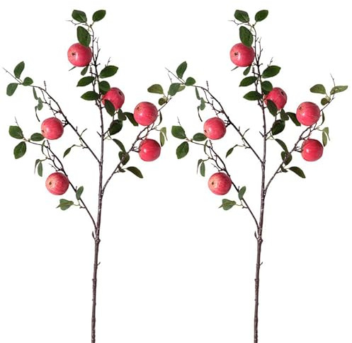 Liuyoyo 4 PCS Artificial Apples Branches, Simulation Apples Tree Plants for Flower Arrangement, Faux Apples Stem with Green Leaves, Faux Tree Plant Fake Flower Arrangement (2pcs)