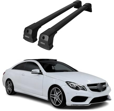 OMAC Dachträger Grundtäger kompatibel mit Mercedes E Klasse C207 Coupe 2009-2016 Aluminium 75kg Schwarz 2tlg Fixpunkte für Fahrradträger, Dachboxen, Skiträger Abschließbar