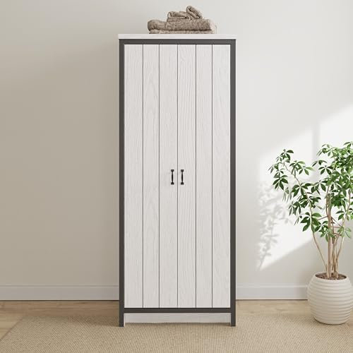 GFW Boston 2 Door Wardrobe Hanging Rails Storage Unit Bedroom White