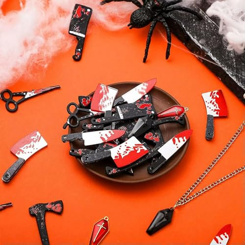 8 Bloody Knife Halloween Themed Jewelry Coffin Pendant Hatchet Gothic Set-default