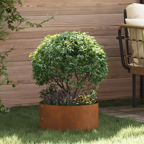 HaoChrymec Cortenstahl Pflanzgefäß mit Cortenstahl, Rund, 40 cm Durchmesser, Pflanzkübel groß außen, Blumenkübel Outdoor, Hochbeet Balkon, Blumentopf Outdoor