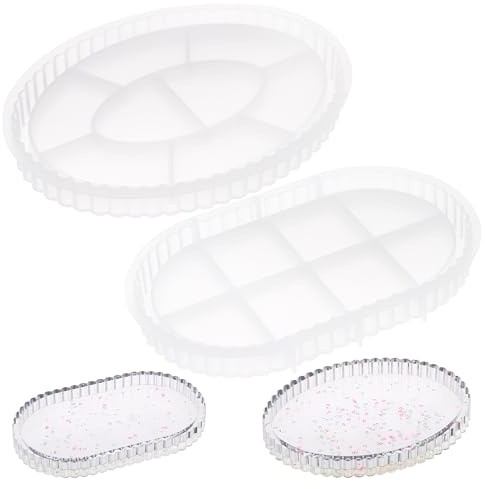 Hejo 2 Pcs Silicone Mold Tray Oval, Lace Epoxy Resin Moulds with Grooves, Resin Coaster Moulds, Oval Silicone Moulds for Resin, Epoxy Tray Mold for Making Decorative